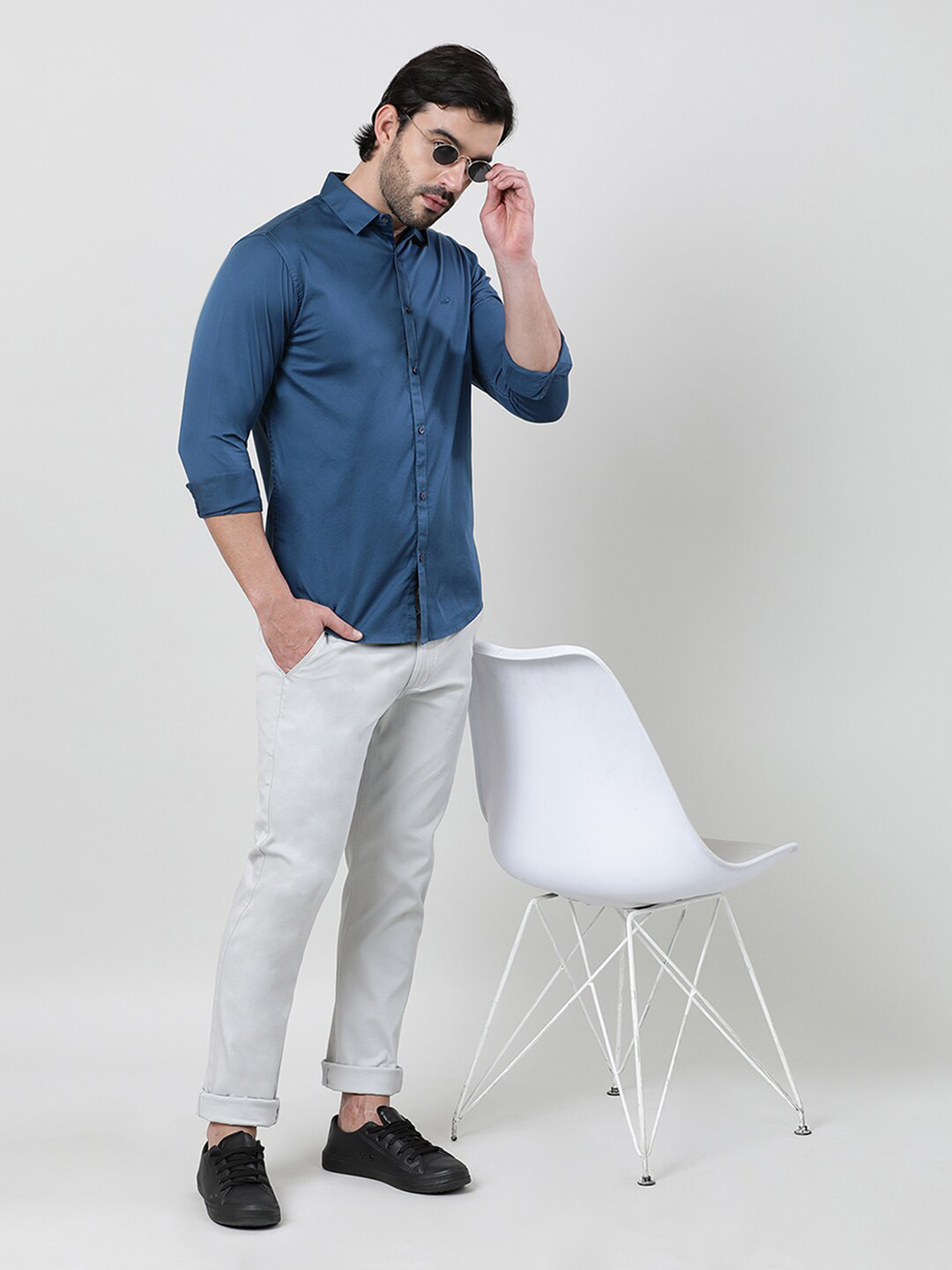 Crocodile Sport Spread Collar Long Sleeves Cotton Casual Shirt