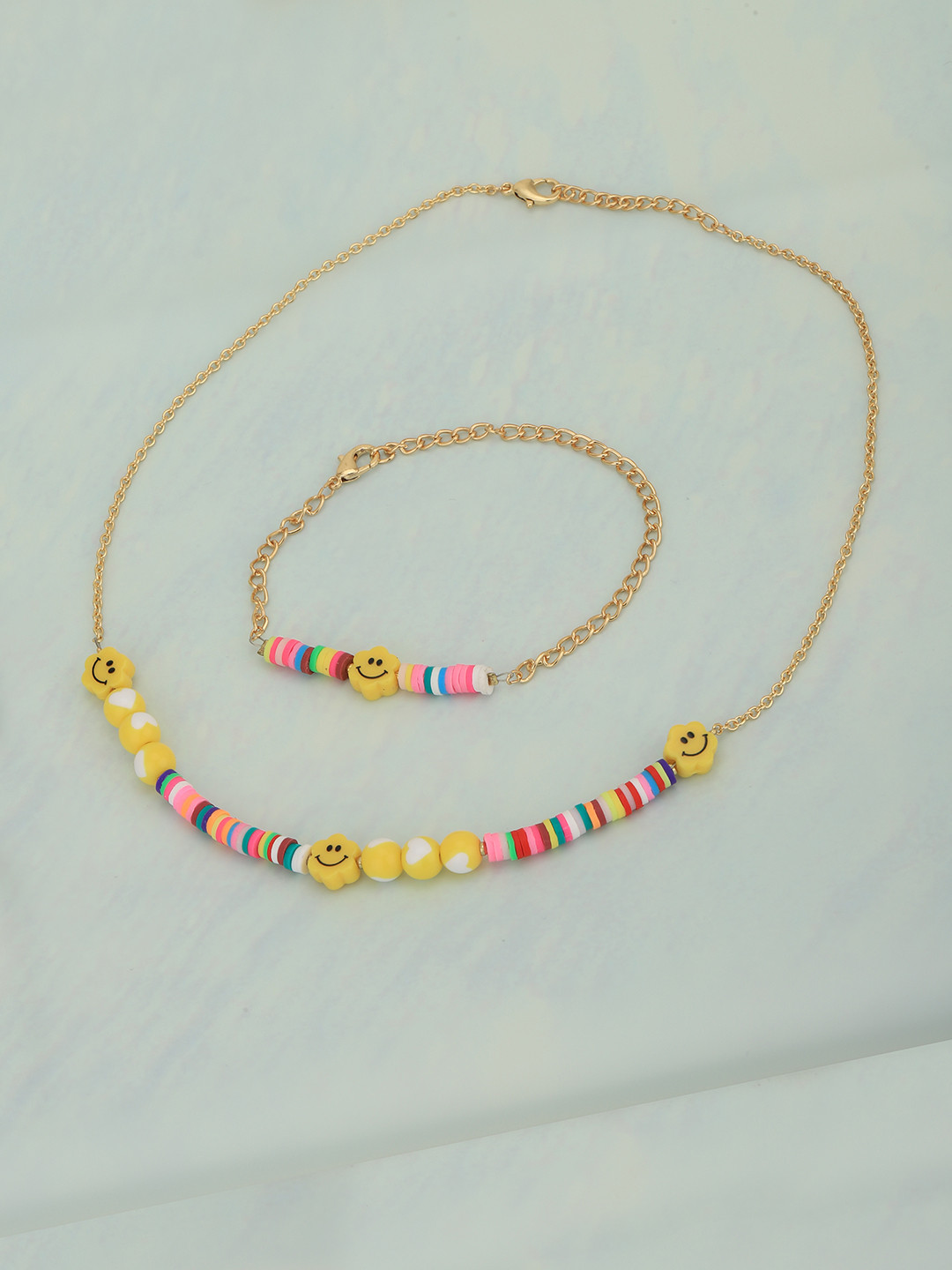 Carlton London Gold-Plated Smiley Beaded Jewellery Set