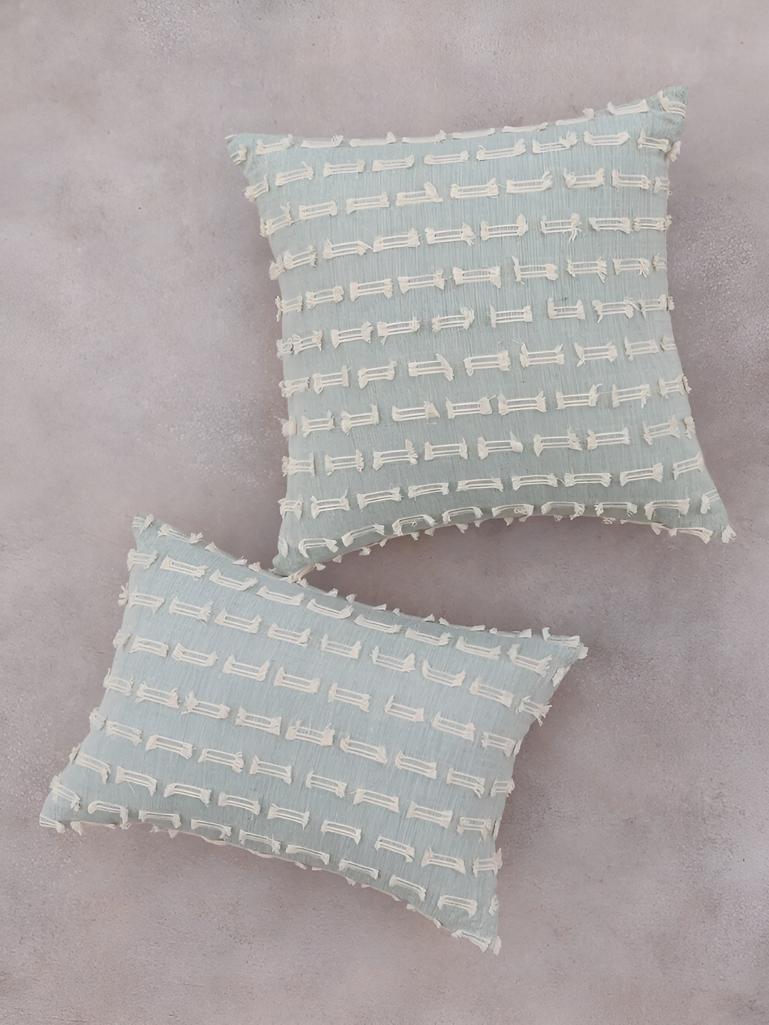 ALTROVE Green Striped Embellished Square Cotton Cushion Cover