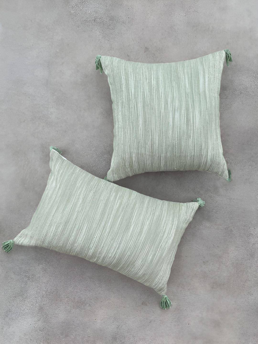 ALTROVE Green & Beige Striped Square Cotton Cushion Cover