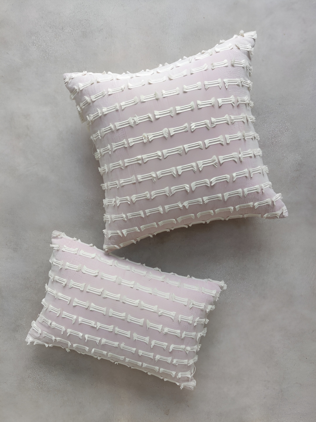 ALTROVE Beige Striped Embellished Square Cotton Cushion Cover