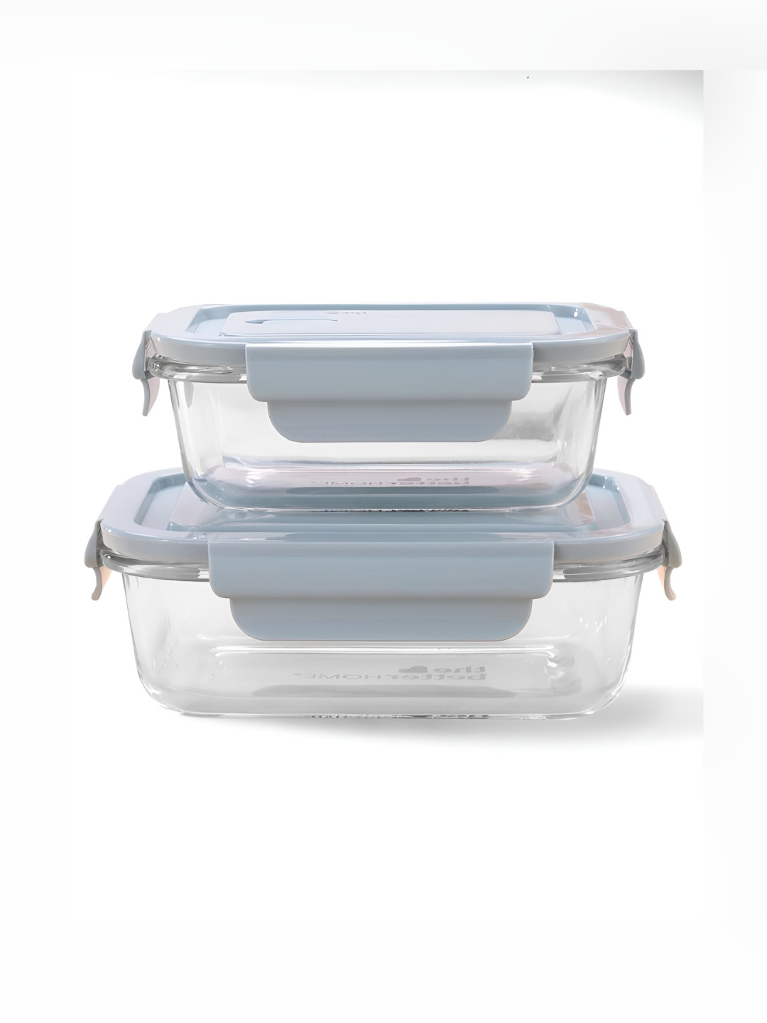 The Better Home Airtight Leak Proof Blue Solid Glass 2PCs Lunch Box With Spoon and Fork
