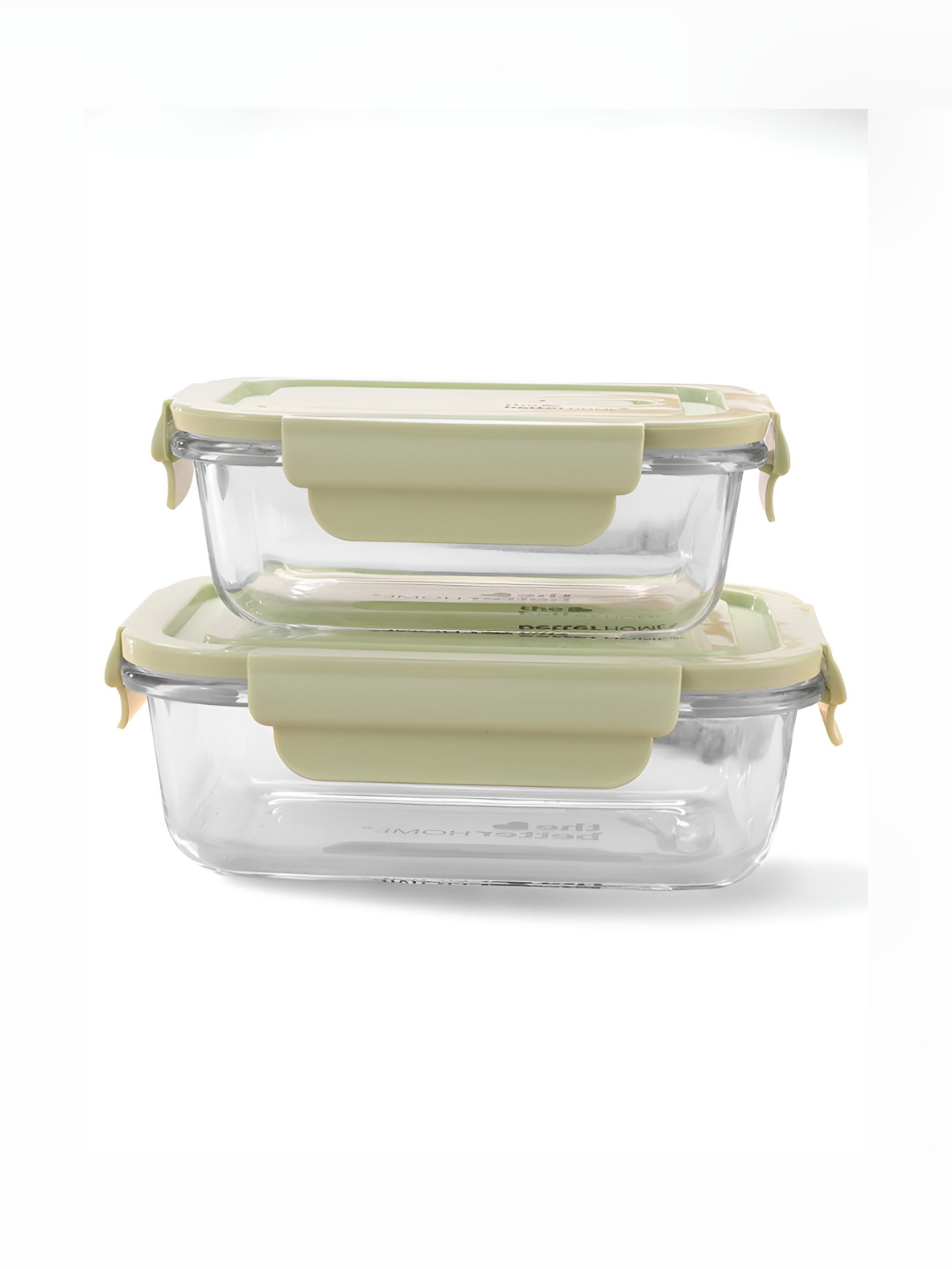 The Better Home Airtight Leak Proof Green Solid Glass 2PCs Lunch Box With Spoon and Fork