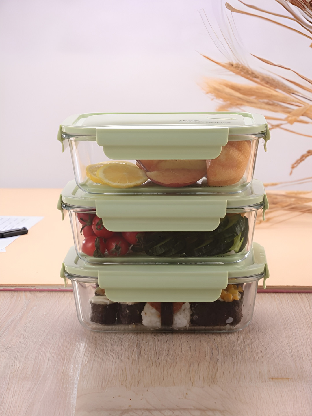 The Better Home Set Of 3 Borosilicate Glass Lunch Boxes 1040ml