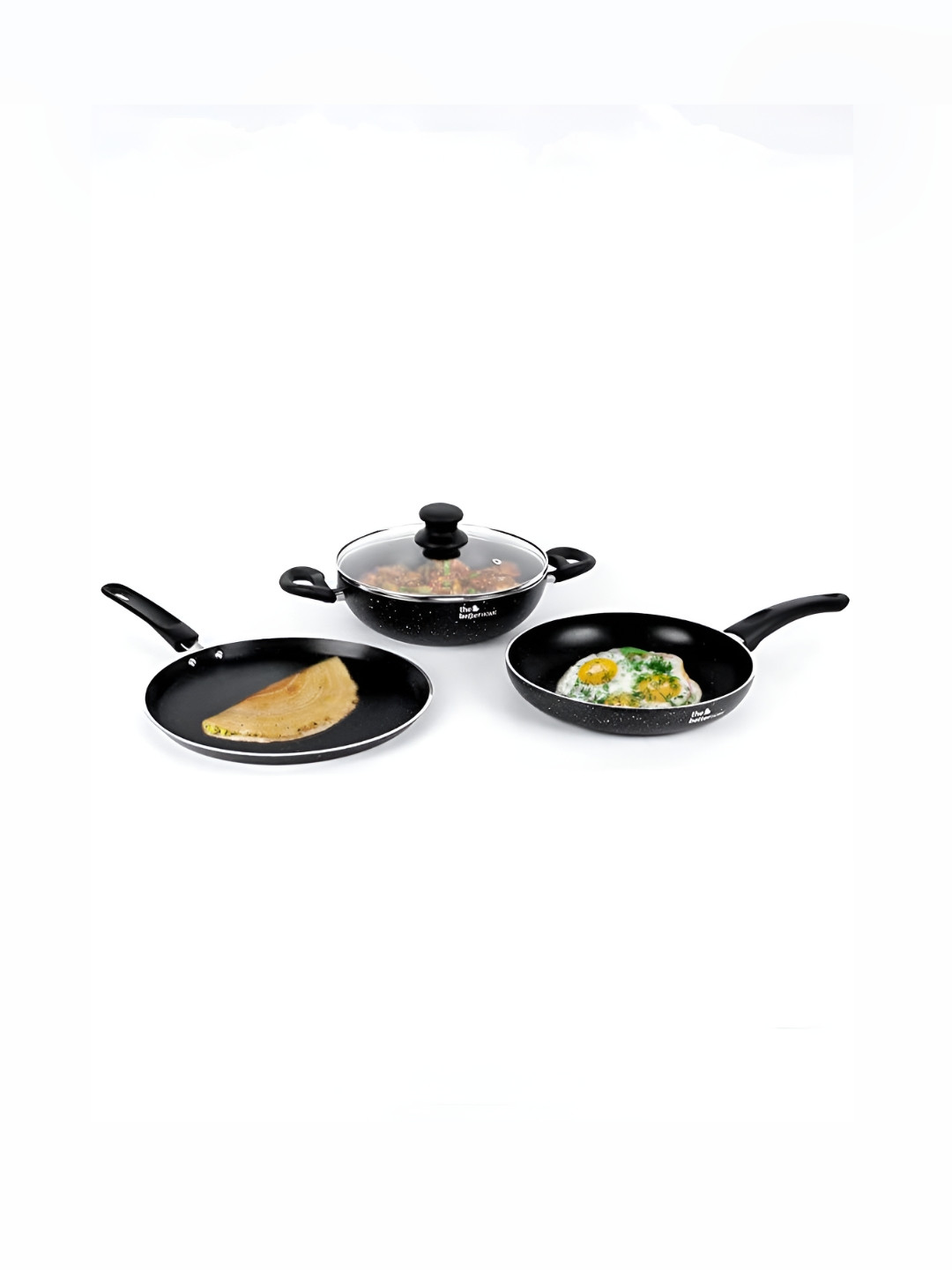 The Better Home Black 3 Pieces Non Stick Induction Base Cookware Set