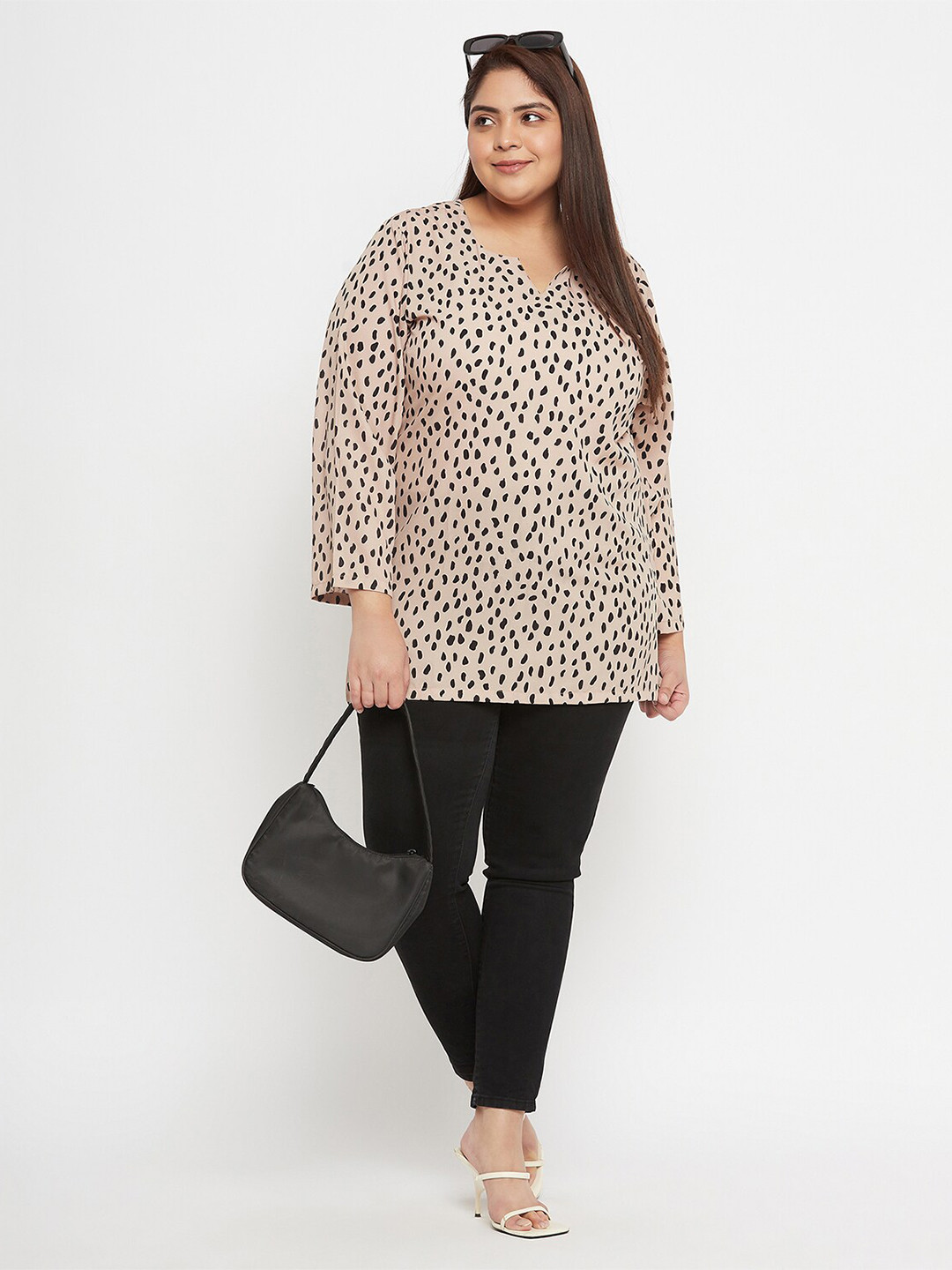 VINAAN Animal Print Long Sleeves Top