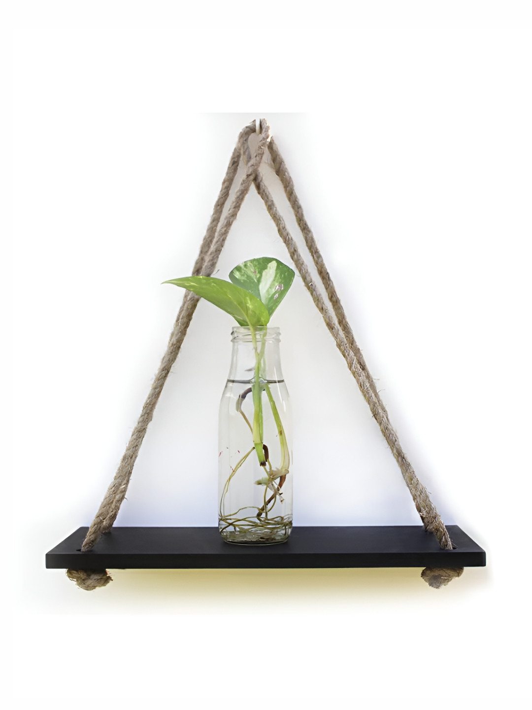 VAH Kya Bat Hai !! Black 1 Layer Floating Wooden With Jute Rope Wall Shelf