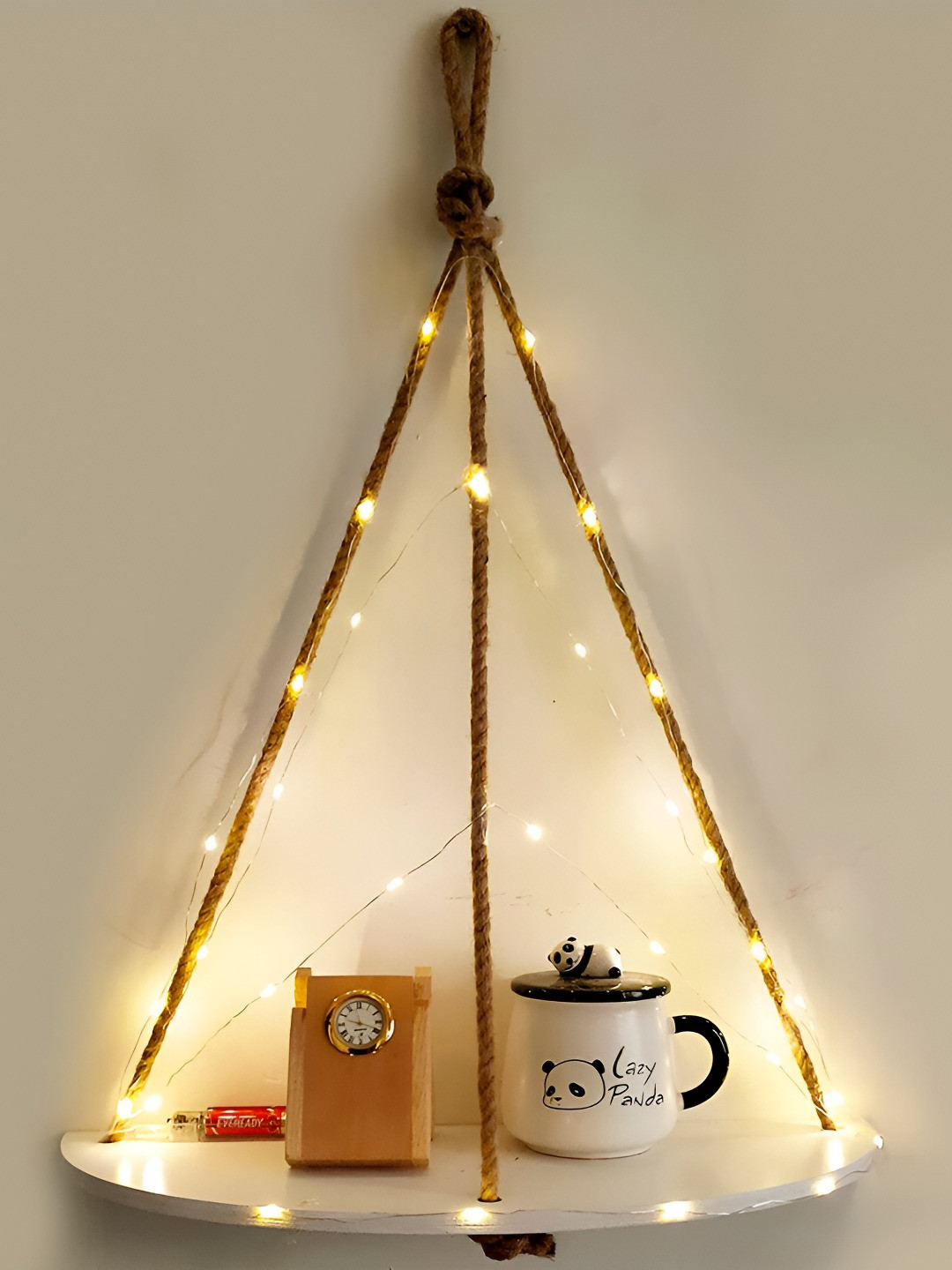 VAH Kya Bat Hai !! White & Brown Wooden Wall Hanging Shelf With LED Lights
