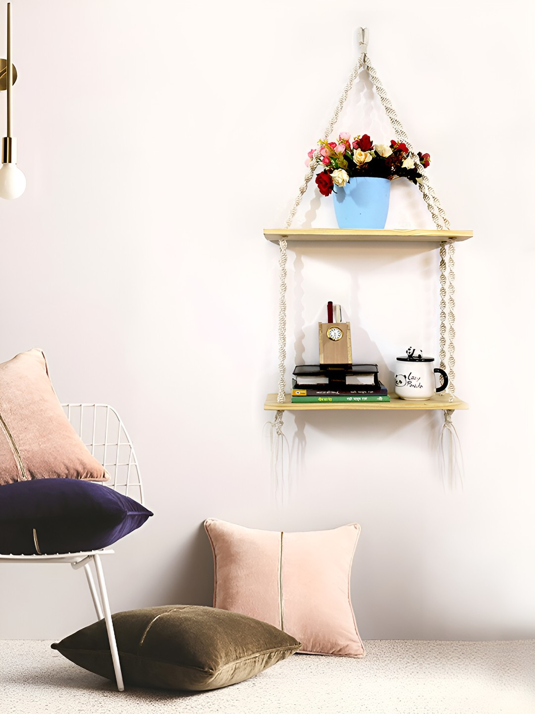 VAH Kya Bat Hai !! White & Brown Marcame 2 Layers Wall Hanging Shelves