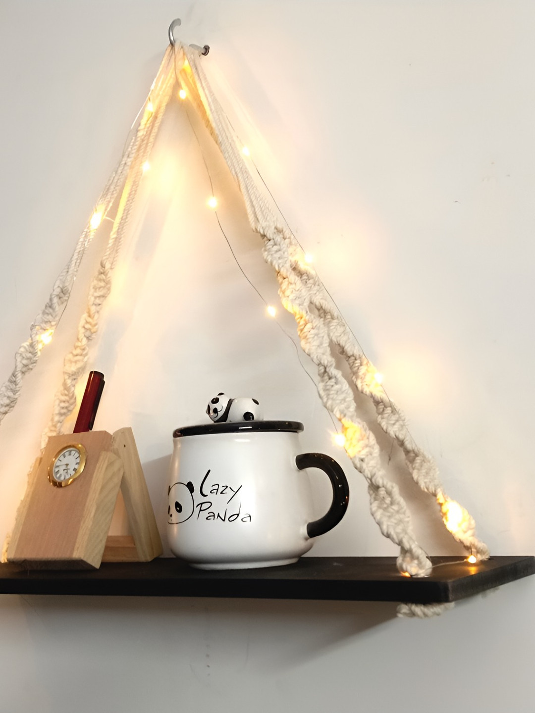 VAH Kya Bat Hai !! Black & White Wooden Wall Hanging Shelves With LED Light