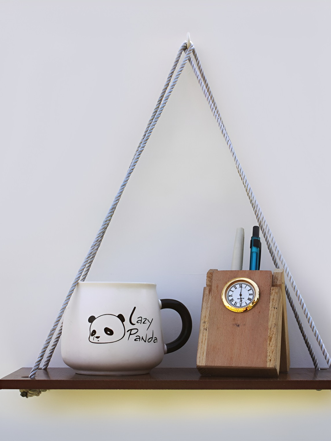 VAH Kya Bat Hai !! Brown & White 1 Layer Floating Wooden With Jute Rope Wall Shelf