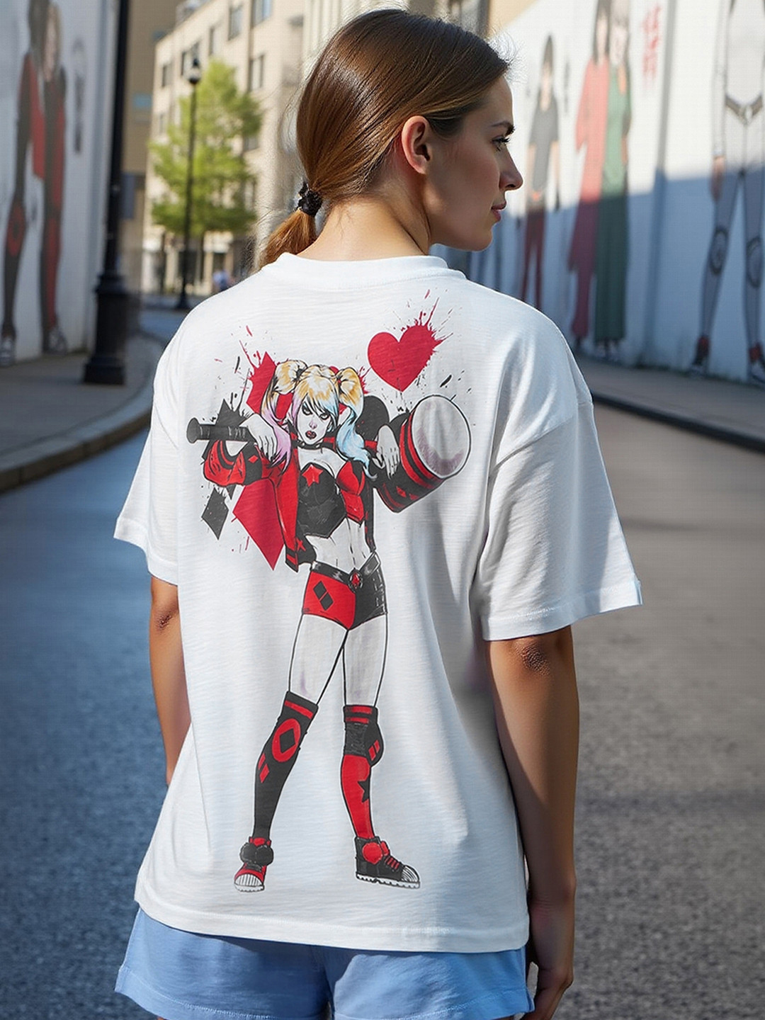 Bewakoof Air 1.0 Women Harley Quinn Graphic Printed Oversized T-shirt