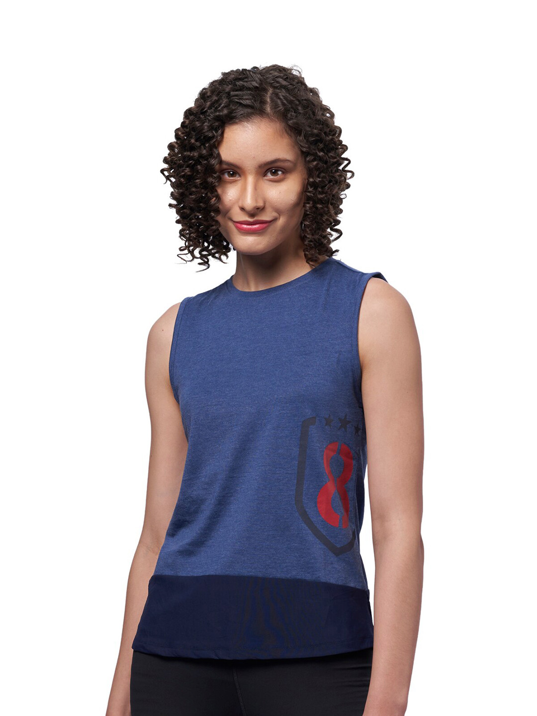 DOMIN8 Blue Graphic Round Neck Sleeveless Tank Top