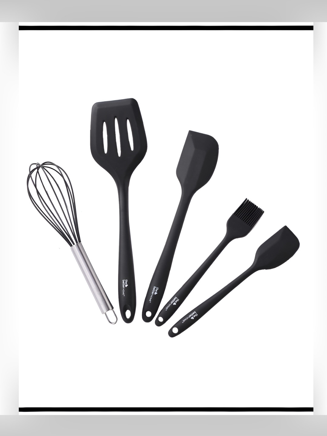 The Better Home Black & Silver-Toned 5 Pcs Silicone Spatula Set