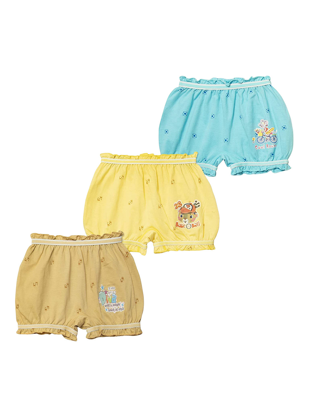 Dowin Kids Pack Of 3 Pure Cotton Assorted Bloomers Briefs