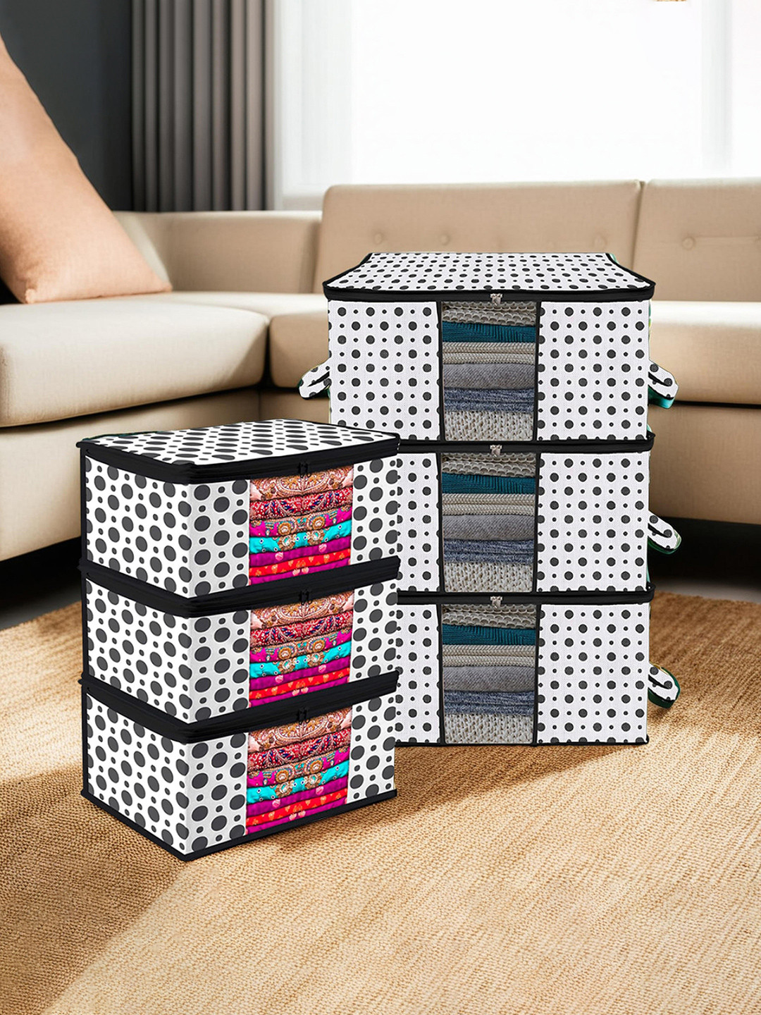 Kuber Industries Black & White 6 Pieces Regular Drawer Organisers