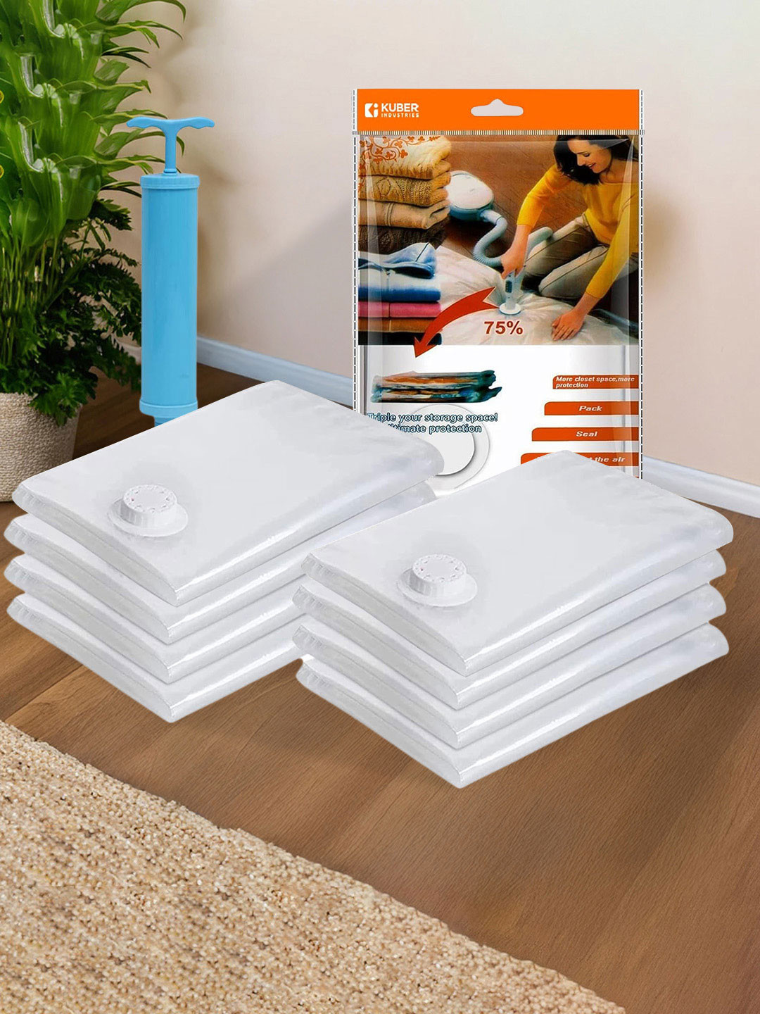 Kuber Industries Transparent 8 Pieces Regular Sweater Bag Organisers