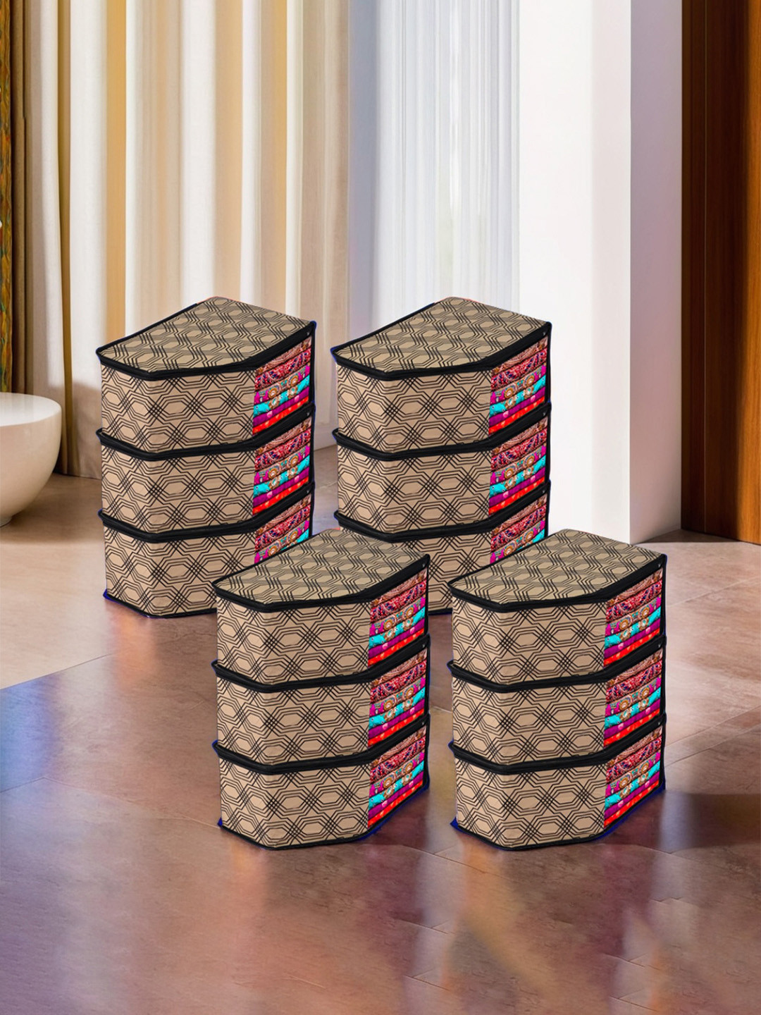 Kuber Industries Set of 12 Brown Honeycomb Printed Blouse Organisers