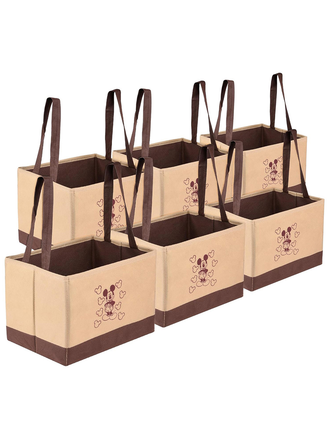 Kuber Industries Beige & Brown Mickey Printed 6 Pcs Regular Drawer Organisers