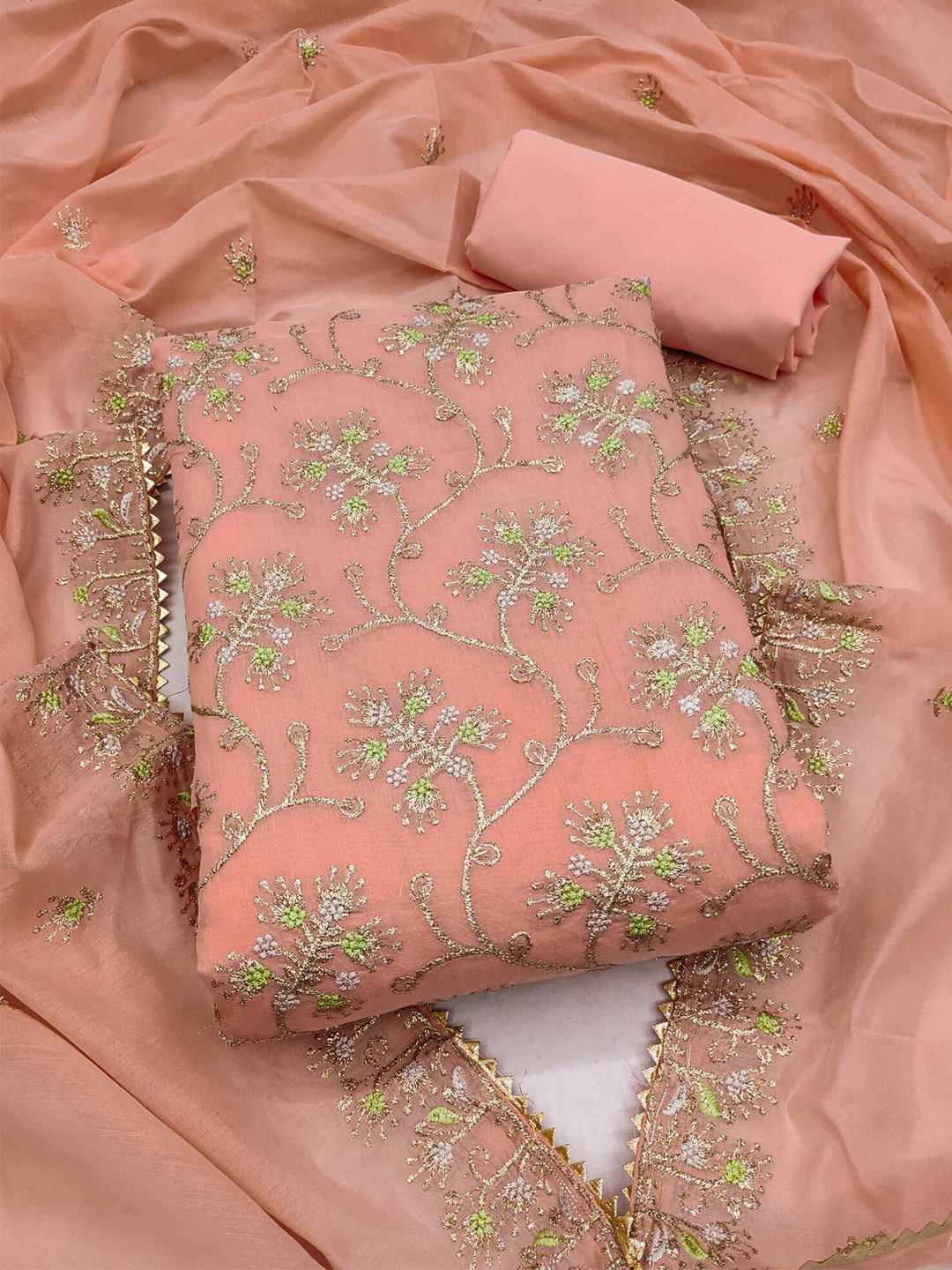 Panzora Floral Embroidered Unstitched Dress Material