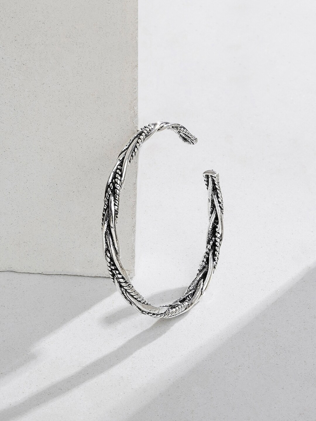 JOKER & WITCH Men Silver-Plated Twist Open Cuff Bracelet