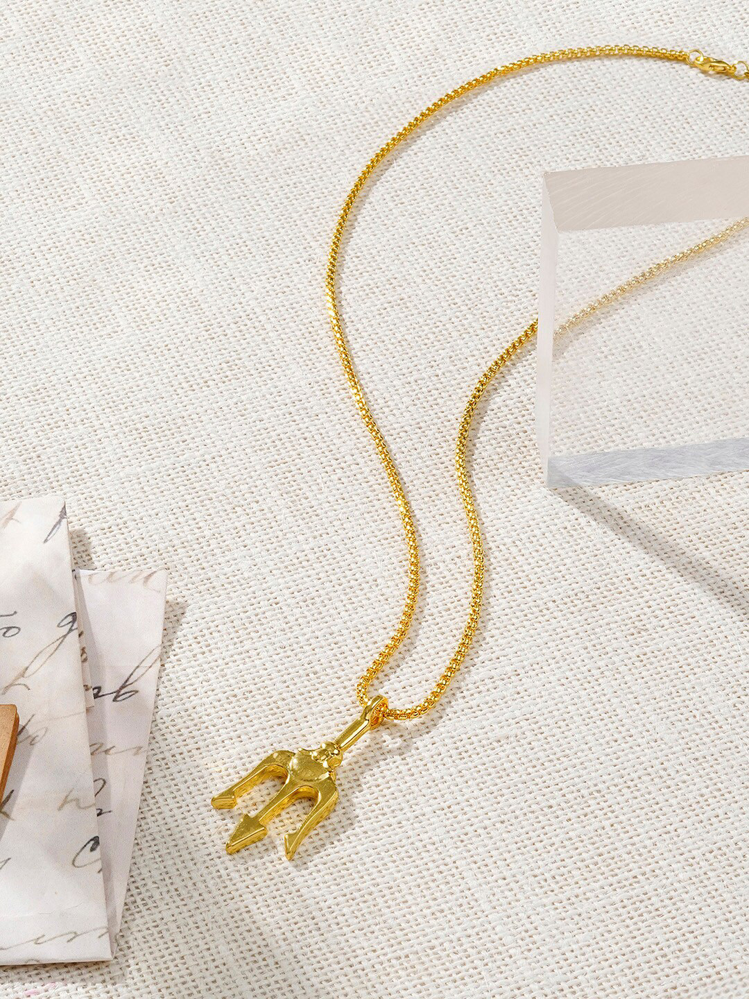 JOKER & WITCH Gold-Plated Trishul Shaped Necklace