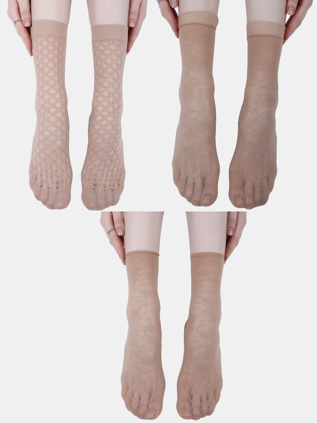 N2S NEXT2SKIN Women Pack Of 3 Self Designed Patterned Above Ankle-Length Socks