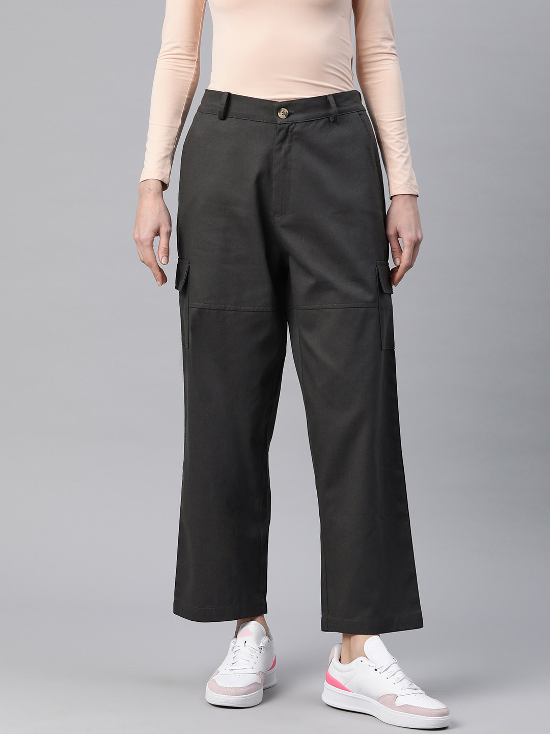 Popnetic Flat-Front High-Rise Pure Cotton Cargos