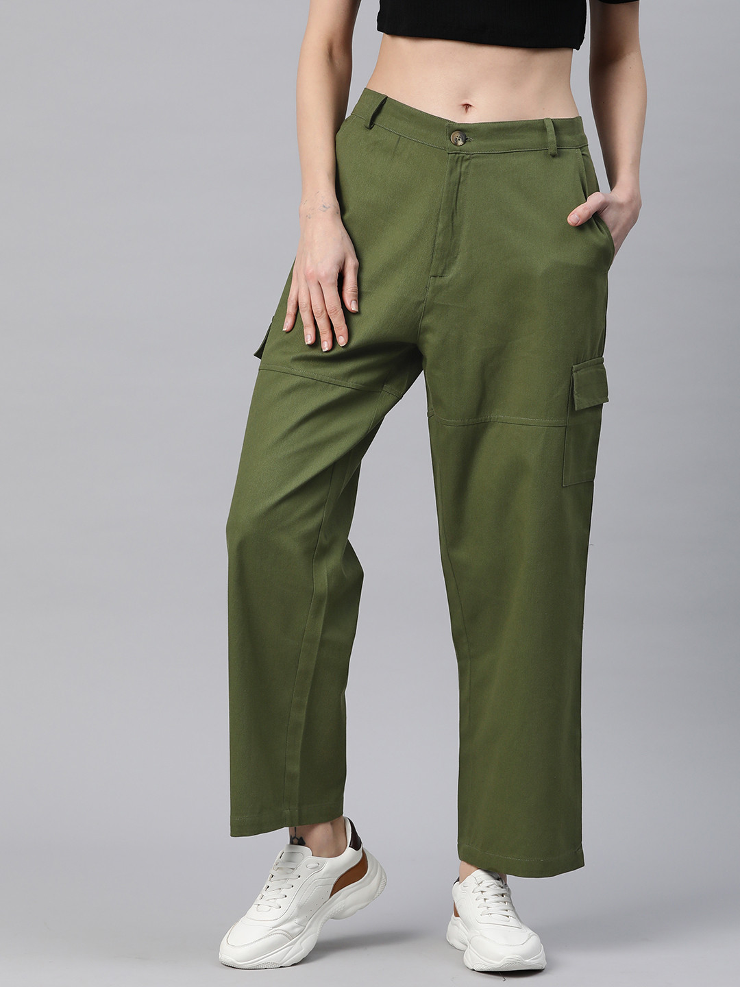 Popnetic Flat-Front High-Rise Pure Cotton Cargos