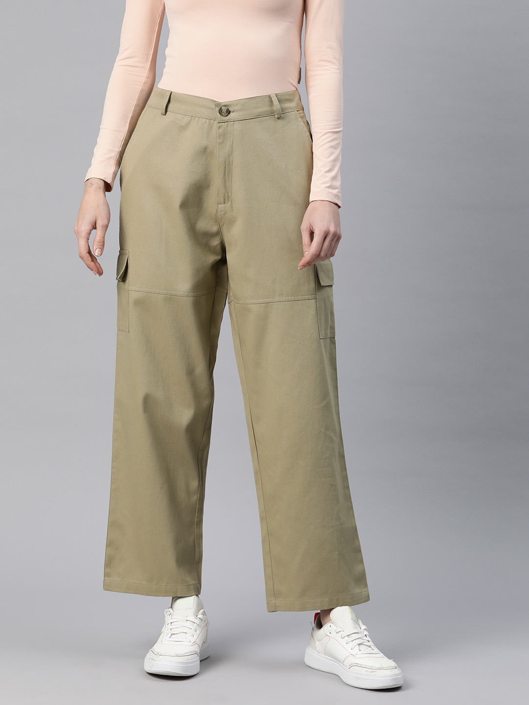 Popnetic Flat-Front High-Rise Pure Cotton Cargos