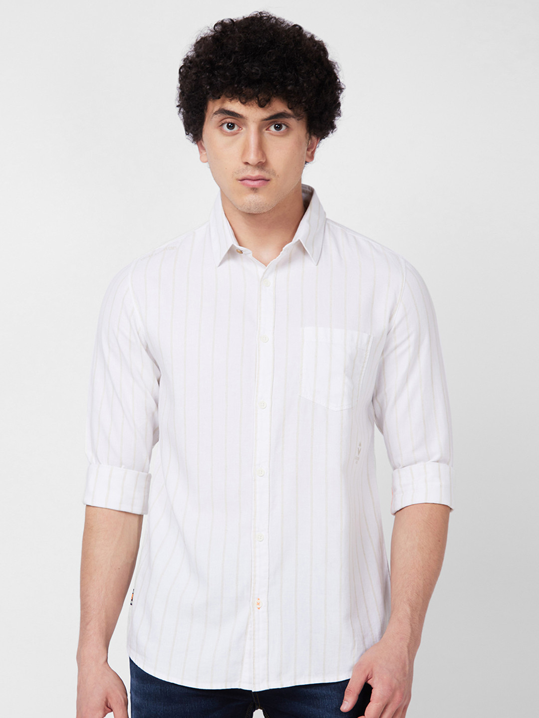 SPYKAR Vertical Striped Spread Collar Long Sleeves Cotton Casual Shirt