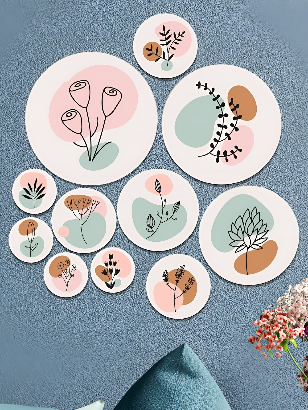 SAF flower Wood Floral Glossy Sticking Hall Wall Hangings-6.5In