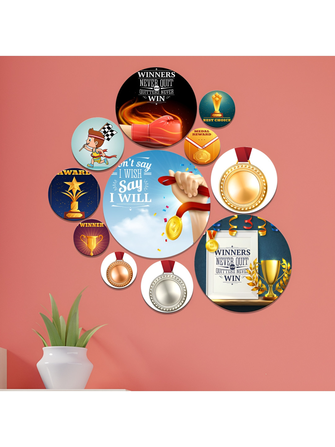 SAF Champion Or Winner MDF Glossy Sticking Hall Wall Hangings-6.5In