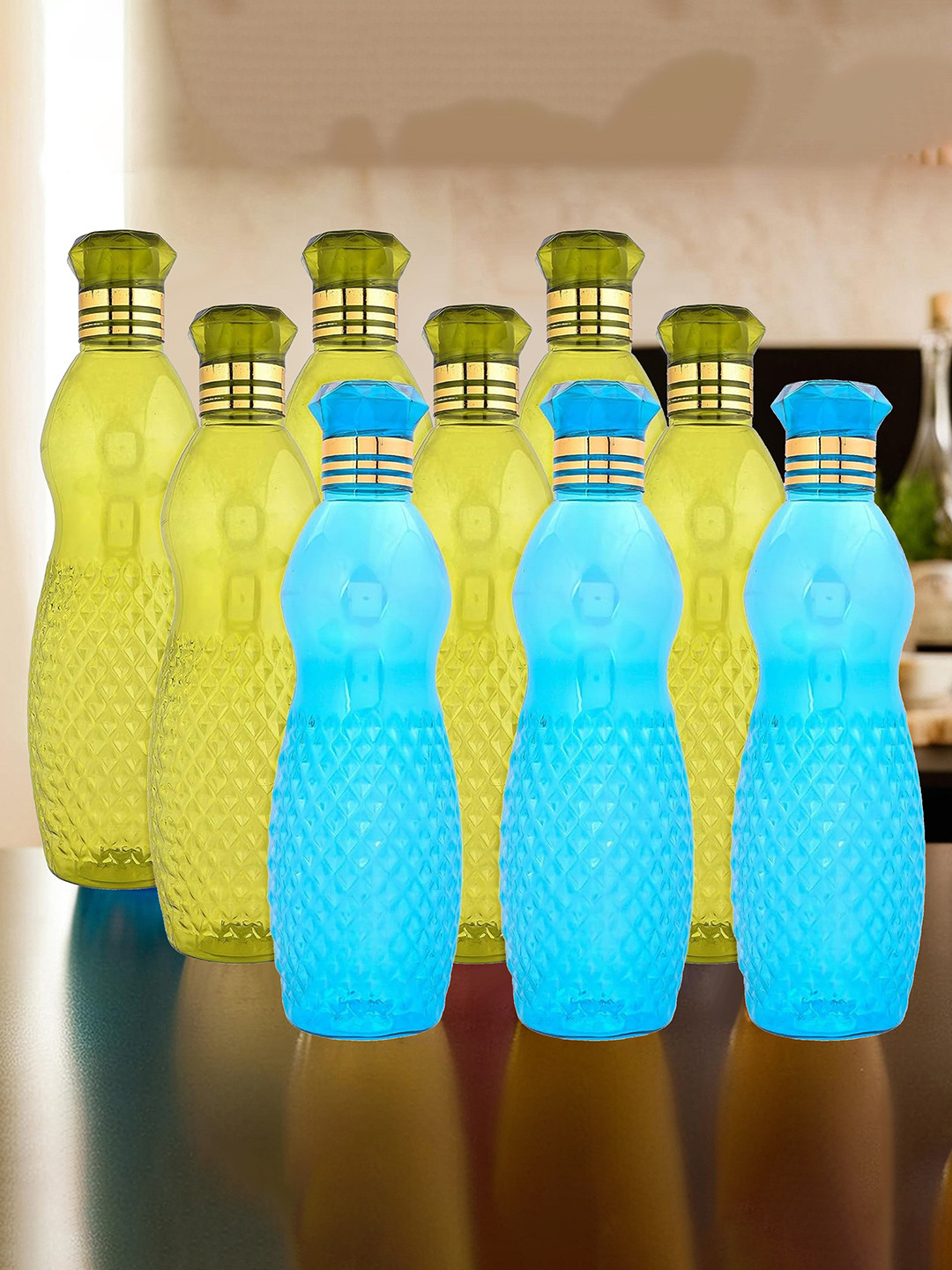 Kuber Industries Dolphine Blue Plastic Spill Proof 9 Piece Water Bottle - 1L