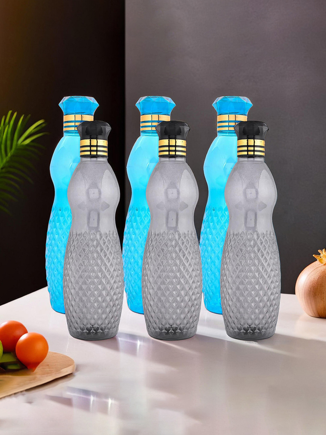 Kuber Industries Dolphine Blue Plastic Spill Proof 6 Piece Water Bottle - 1L