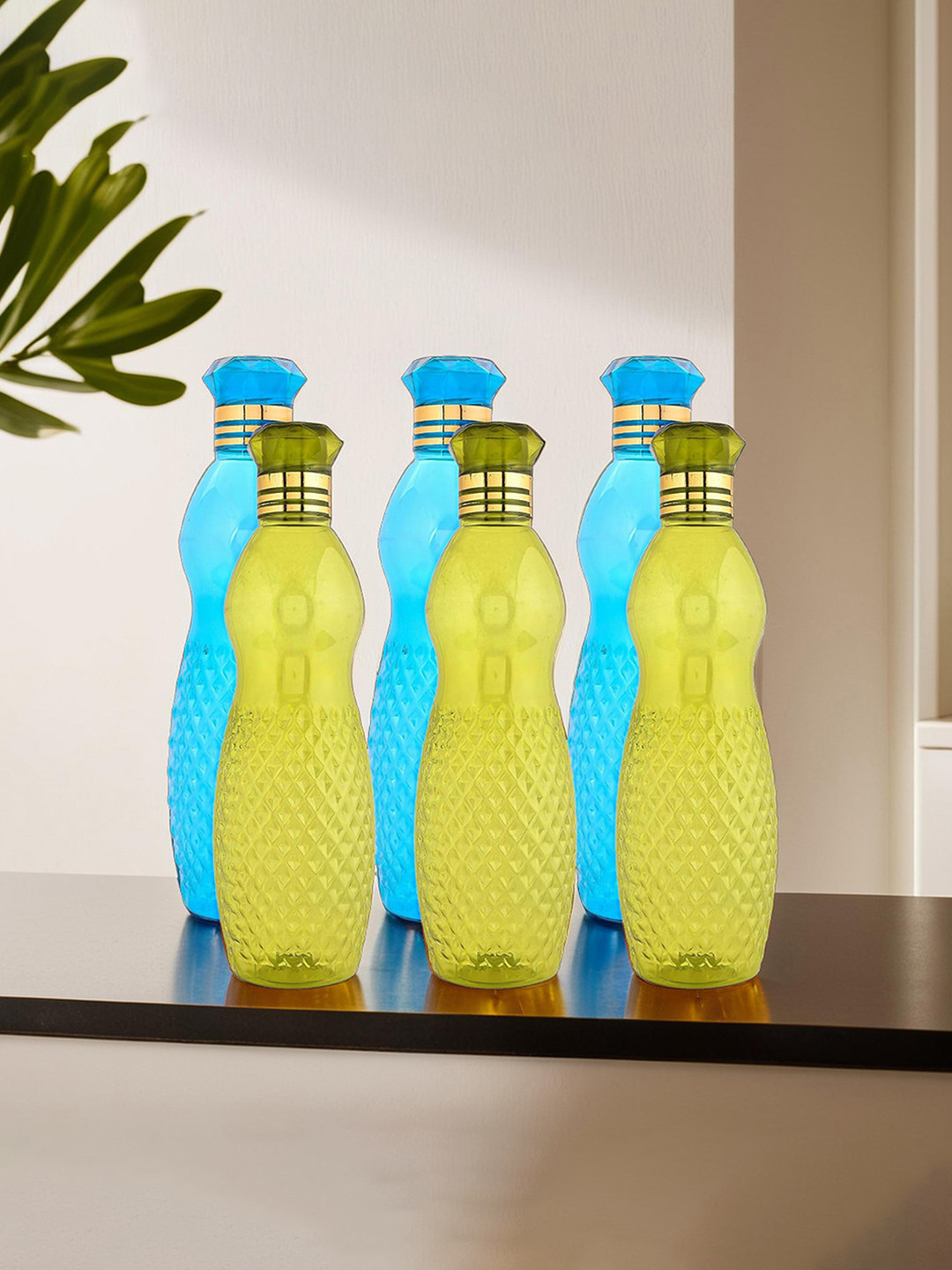 Kuber Industries Dolphine Blue Solid Plastic Spill Proof 6 Piece Water Bottle - 1L