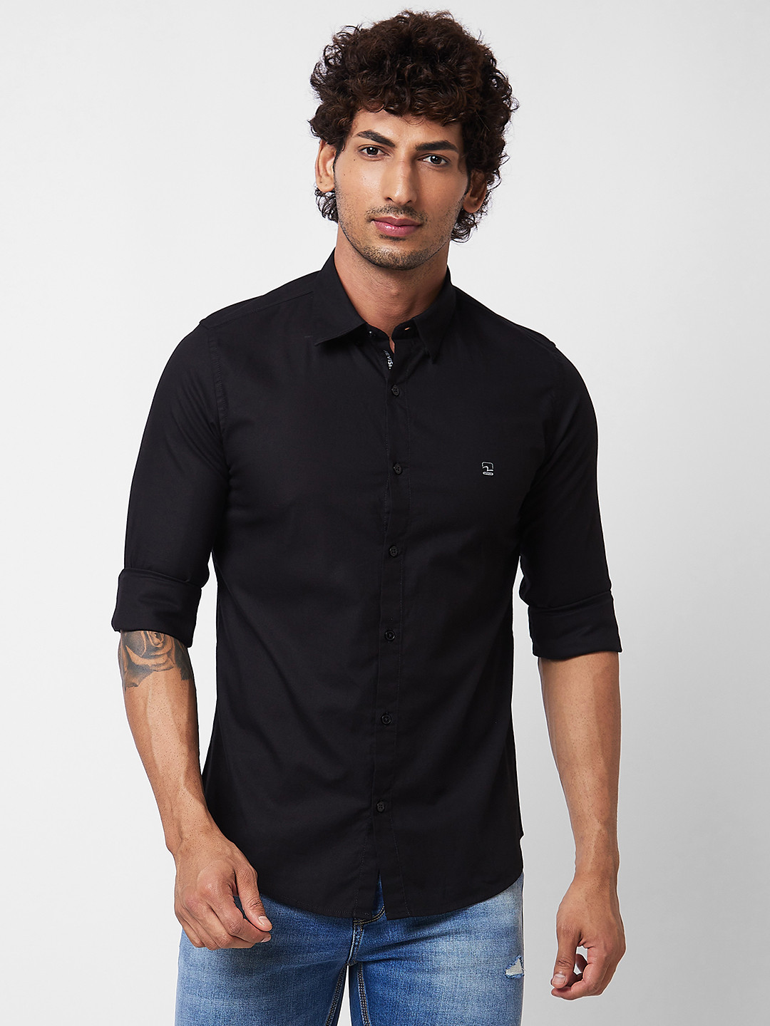 SPYKAR Men Cotton Spread Collar Opaque Solid Cotton Casual Shirt