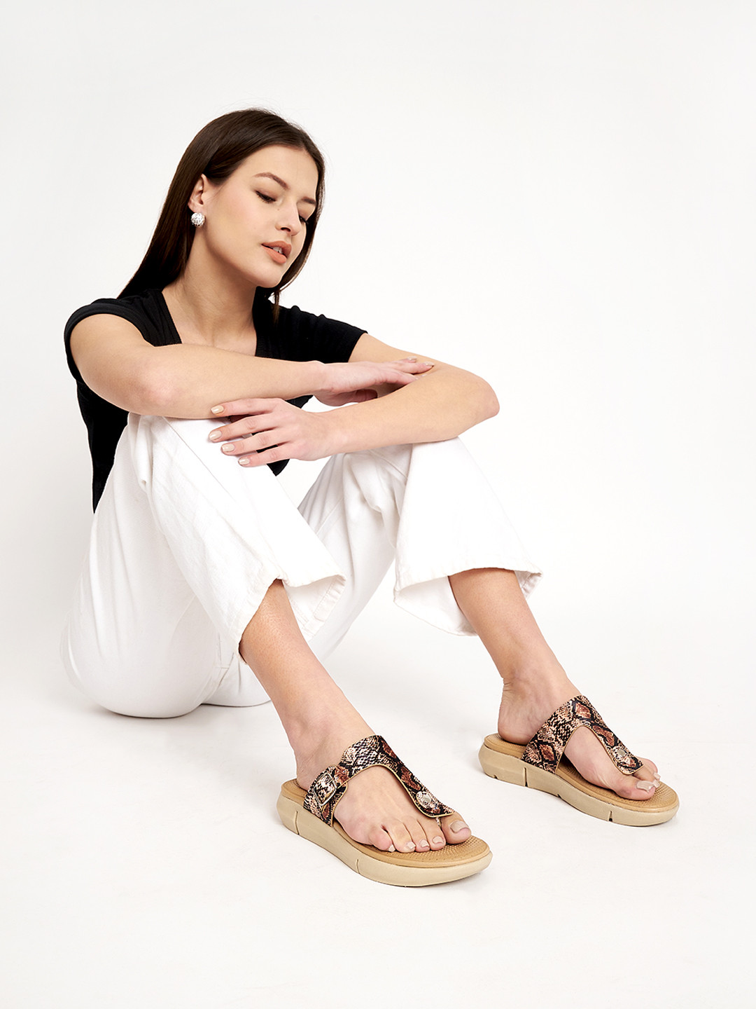KazarMax Printed Open Toe T-Strap Flats