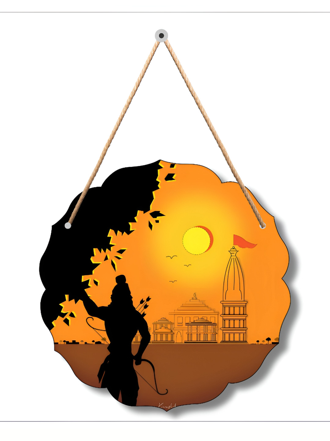 SAF Jai shree ram Ram mandir Wood Ethnic Motifs Matte Hall Spiritual Wall Decor-15In