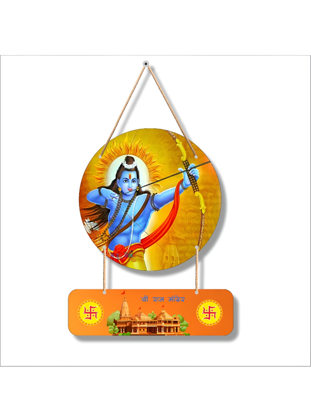 SAF Jai shree ram Ram mandir Wood Ethnic Motifs Glossy Hall Spiritual Wall Decor-17.7In