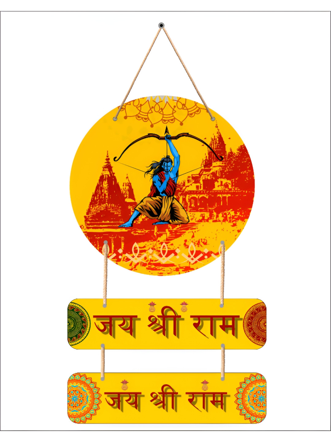 SAF Jai shree ram Ram mandir Wood Ethnic Motifs Matte Bedroom Spiritual Wall Decor-17.7In