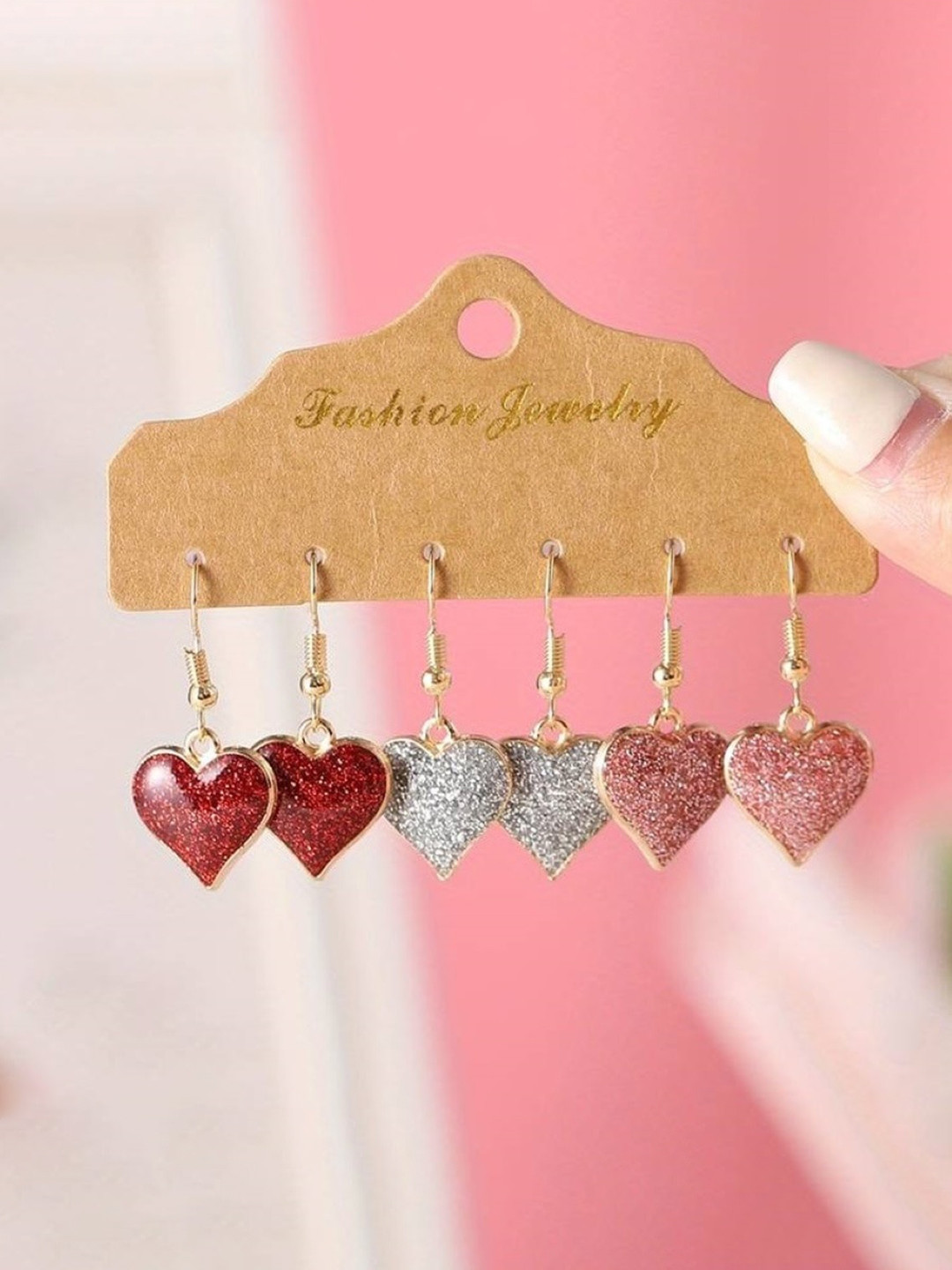 EL REGALO Set Of 3 Heart Shaped Drop Earrings