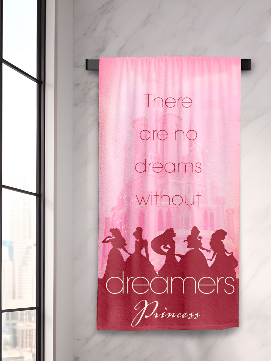 Sassoon Pink & White Princess Printed Cotton 380 GSM Bath Towel