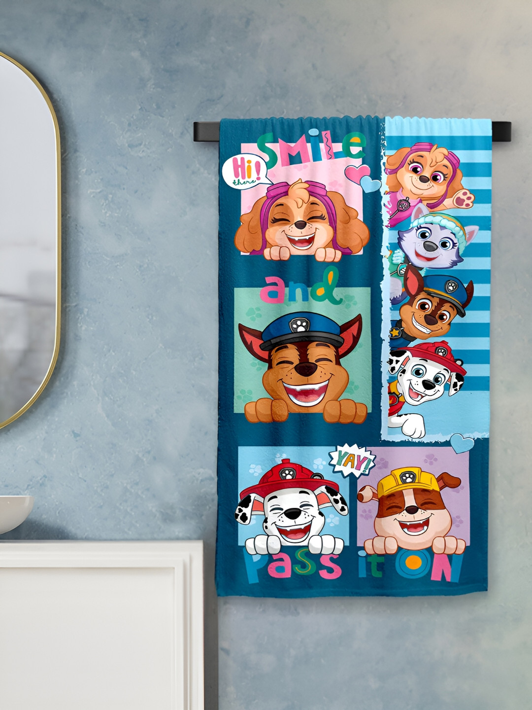 Sassoon Blue & Brown Paw Petrol Printed Cotton 380 GSM Bath Towel