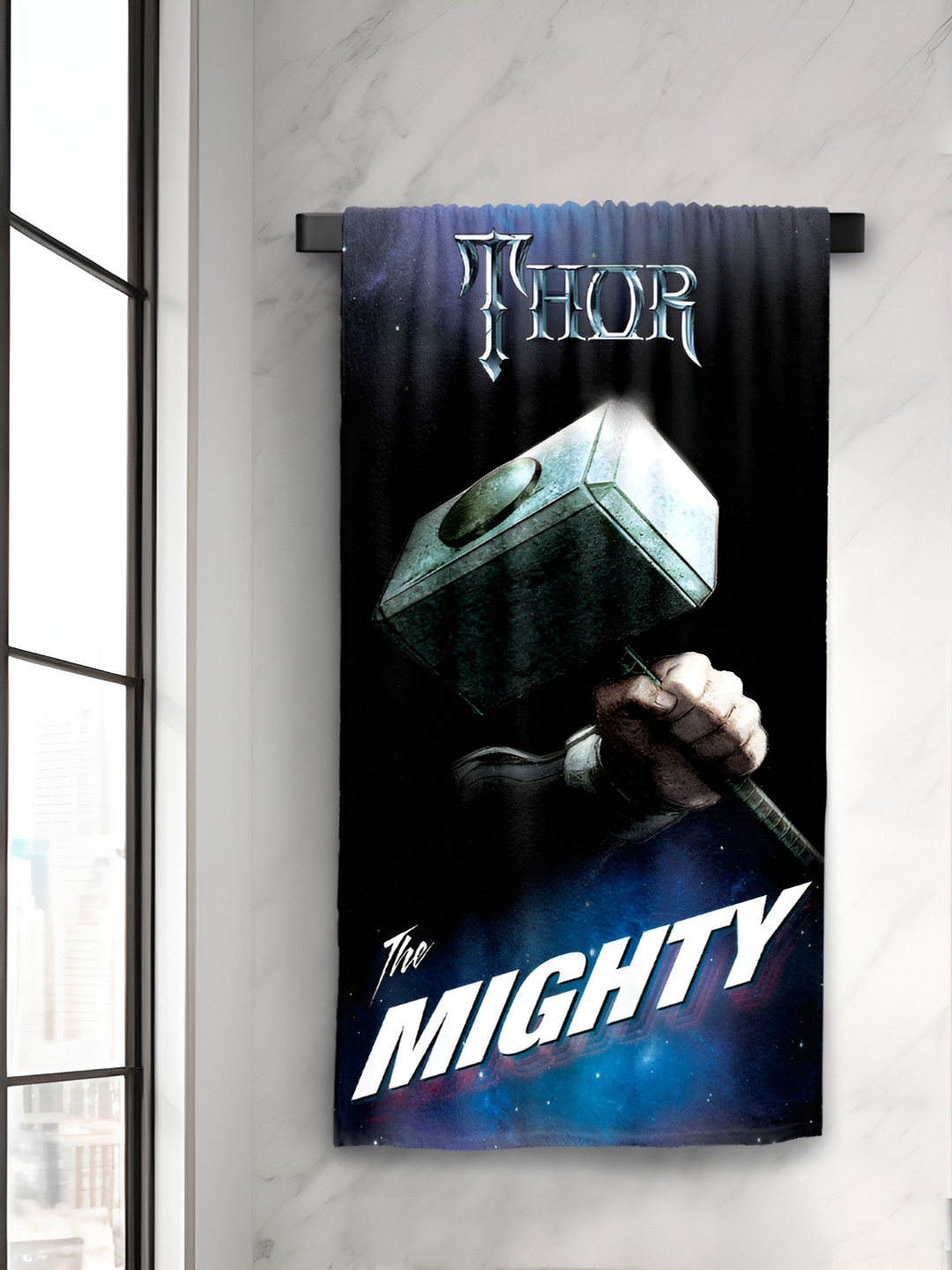 Sassoon Navy Blue & White Thor Printed Cotton 380 GSM Bath Towel