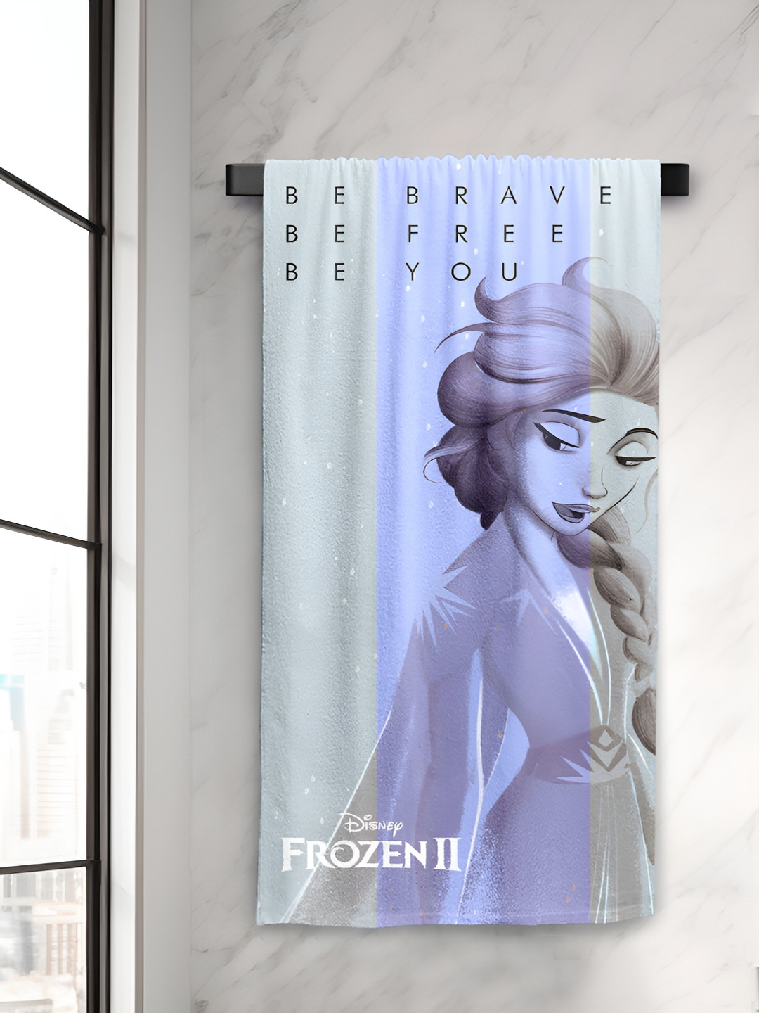 Sassoon Purple & Silver Toned Frozen 2 Printed Cotton 380 GSM Bath Towel