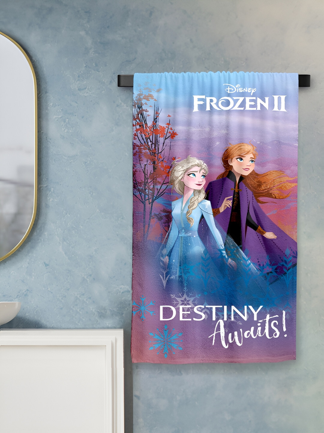 Sassoon Purple & Turquoise Blue Frozen 2 Printed Cotton 380 GSM Bath Towel