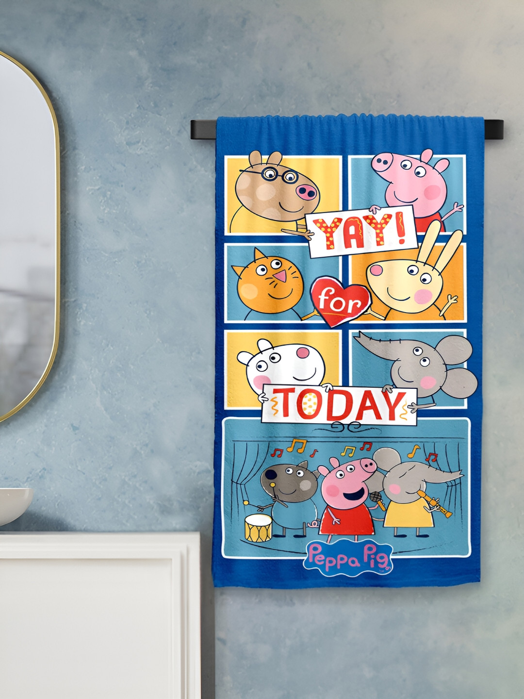 Sassoon Blue & Yellow Peppa Blue Printed Cotton 380 GSM Bath Towel
