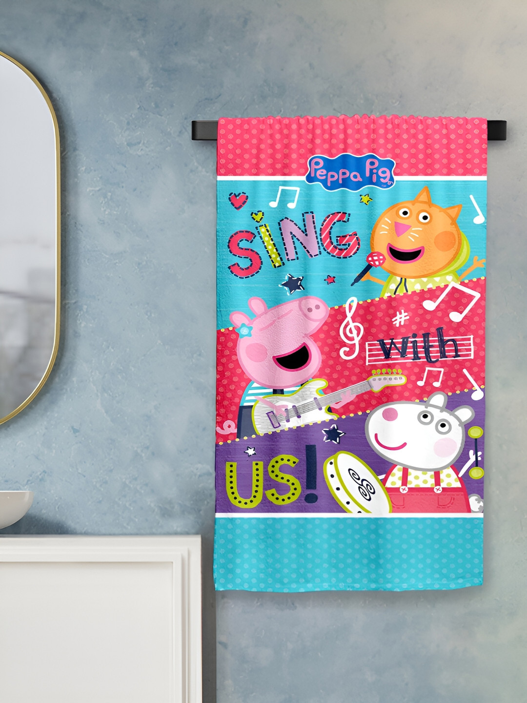 Sassoon Pink & Blue Peppa Printed Cotton 380 GSM Bath Towel