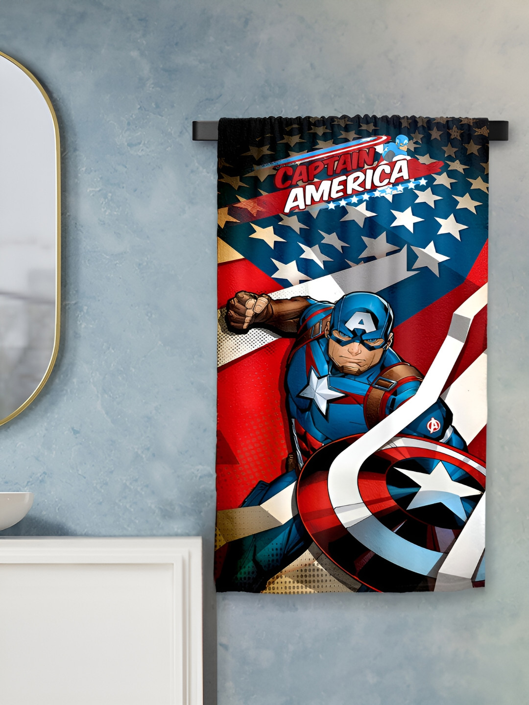 Sassoon Blue & Black Captain America Printed Cotton 380 GSM Bath Towel